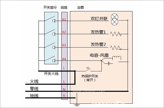 浴霸开关的五位开关怎么连接？